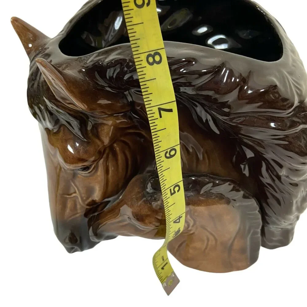 Mare And Foal Planter Vintage Brown Glossy Finish Beautiful Glazed 8" x 3.5" - Picture 11 of 12
